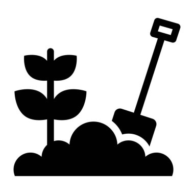 Beyaz arkaplanda izole edilmiş kürek simgesi. Bahçe sembolü vektör illüstrasyonu.