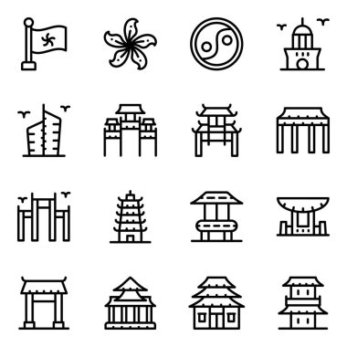 Japon tapınak simgeleri vektör illüstrasyonunu ayarlar