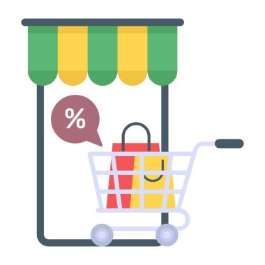 İndirim simgeli alışveriş arabası vektör illüstrasyon tasarımı
