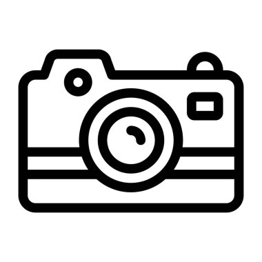 Beyaz arkaplanda izole edilmiş kamera simgesi vektörü, şeffaf, ana hatlı tasarım üzerinde fotoğraf işareti logosu konsepti, doğrusal tasarım