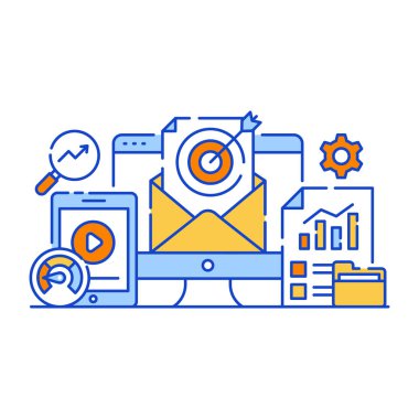 Pazarlama, teknoloji, internet, ağ ve iş ikonu. vektör çizgisi şablonu