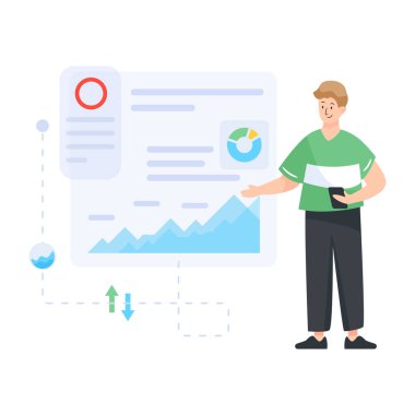 Dosyası ve çizelgesi olan bir iş adamı. vektör illüstrasyonu