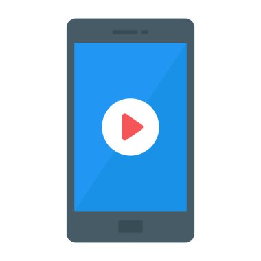 Çalma düğmesi simgesi olan akıllı telefon. Web tasarımı için video oynatıcı vektör simgelerinin düz çizimi