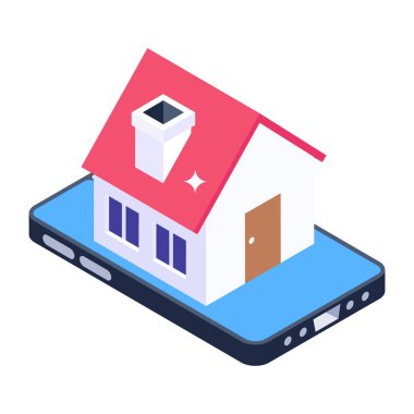 ev izometrik simgesi. Web tasarımı için mobil akıllı telefon vektör simgelerinin düz çizimi