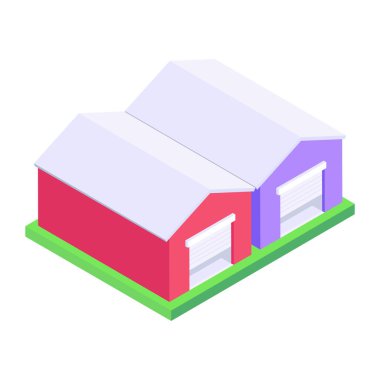 Çatısı olan izometrik garajlar. vektör illüstrasyonu