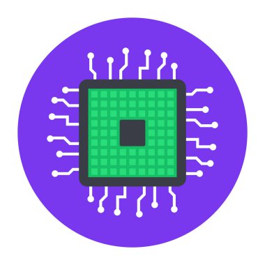 bilgisayar çipi simgesi. Web için Cpu vektör düğmesinin düz çizimi