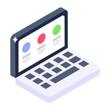 dizüstü bilgisayar simgesi. Bilgisayar vektör illüstrasyonunun izometriği.