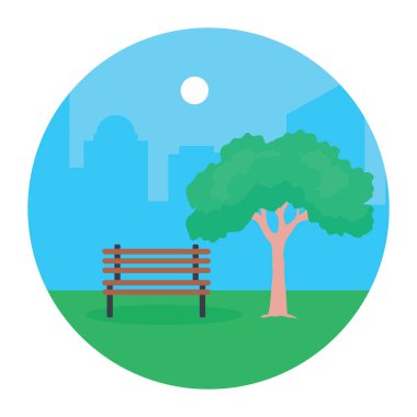 Parktaki bank, ağaçlar ve bitkiler