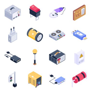 Elektronik aygıtlar dizisi izometrik izole vektör çizimi