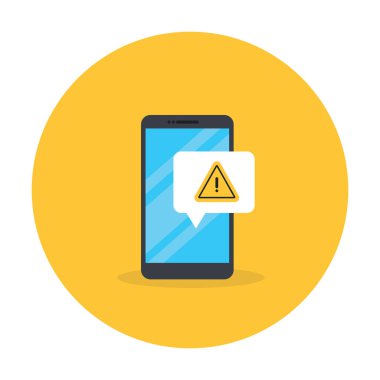 Ünlem işareti simgeli akıllı telefon. Web tasarımı için cep telefonu vektör simgelerinin düz çizimi