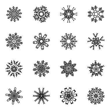 Arka planda izole edilmiş siyah kar taneleri. vektör illüstrasyonu