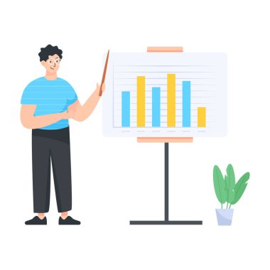 Grafik vektör illüstrasyon tasarımı ile çalışan iş adamı