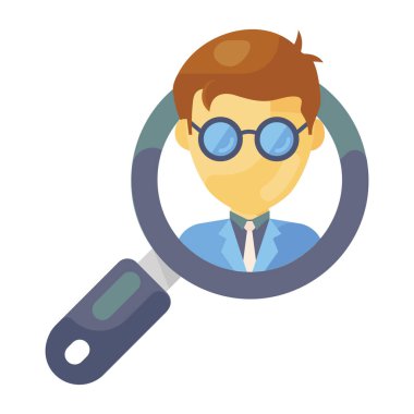 Büyüteç simgesi olan iş adamı, vektör illüstrasyonu