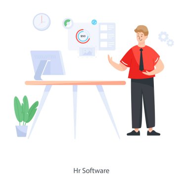 İş adamı dizüstü bilgisayarla çalışıyor, vektör illüstrasyonu