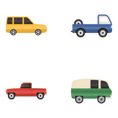 Düz stil 9 araba ikonu. Web ve cep telefonunuz için beyaz arkaplanda izole edilmiş vektör illüstrasyonu