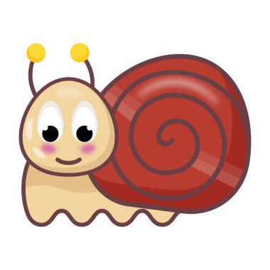 Beyaz arka planda gülümseyen sevimli bir salyangoz.