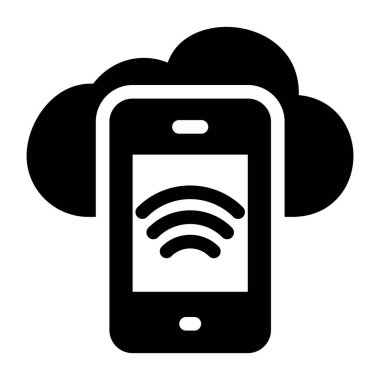 Wi-Fi sinyal ikon vektörlü akıllı telefon. Cep telefonu işareti. izole edilmiş çizgi simgesi siyah illüstrasyon