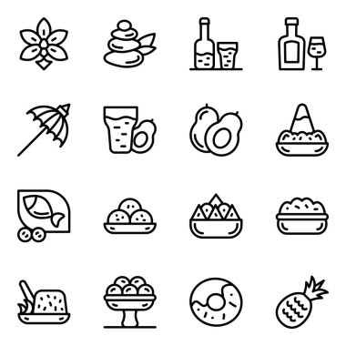 Yiyecek ve içecekler bilinen bir ölçüdür. Beyaz üzerinde izole edilmiş web tasarımı için 36 fast food vektör simgesi özeti biçimi