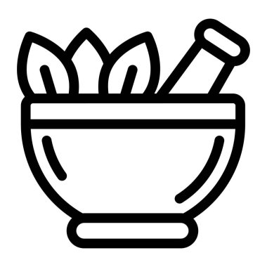 Havan topu dolu bir kase şehriye, çizgi vektör simgesi