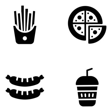 Fast food ikonları hazır. Web için 9 burger vektör simgesinin basit çizimi