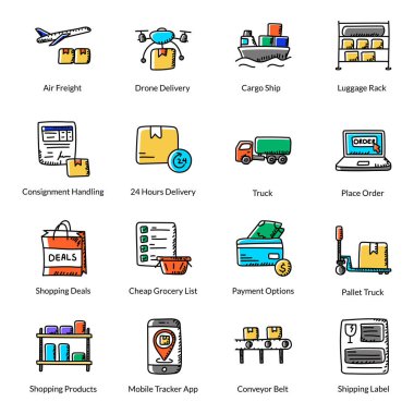 Servis hattı simgeleri ayarlandı. vektör illüstrasyonu
