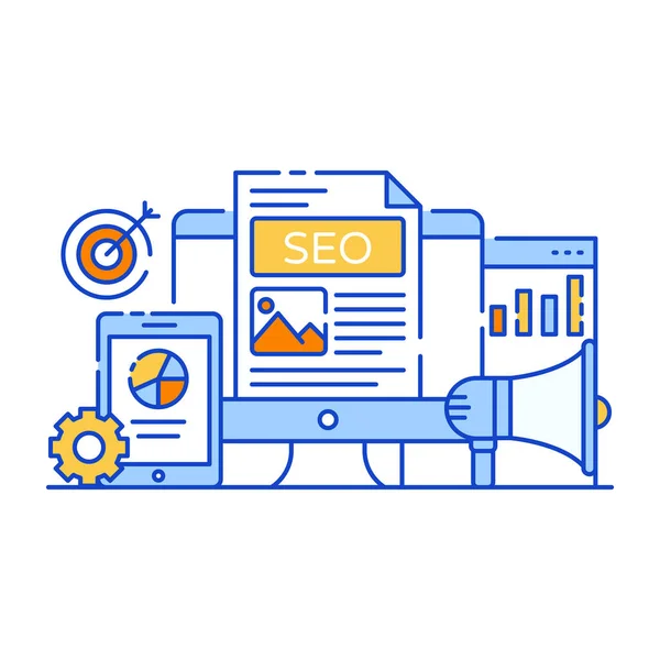 Conceito Design Plano Ilustração Vetorial Seo Ícone Marketing — Vetor de Stock