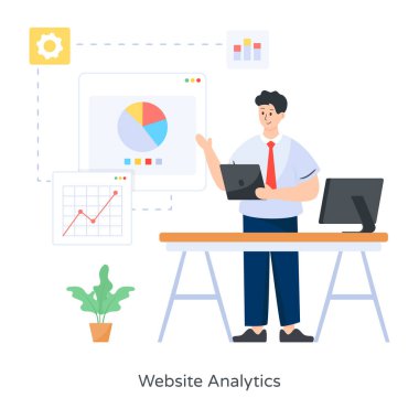 Bir dizüstü bilgisayarda çalışan iş adamları, vektör illüstrasyonu