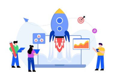 insanlar ve geliştirme simgeleri vektör illüstrasyon tasarımı ile başlangıç kavramı