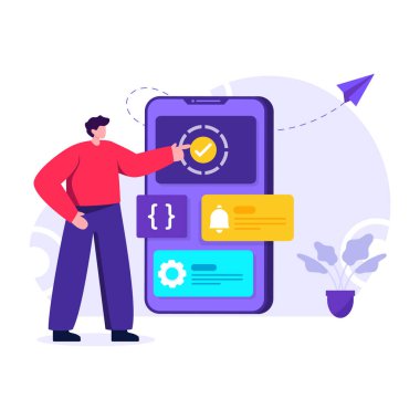 Akıllı telefon vektör illüstrasyon tasarımı olan adam