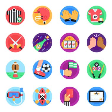 Düz simgeler kümesi, vektör illüstrasyonu