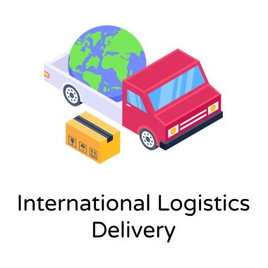 Kutulu teslimat kamyonu ve toprak vektör illüstrasyonu