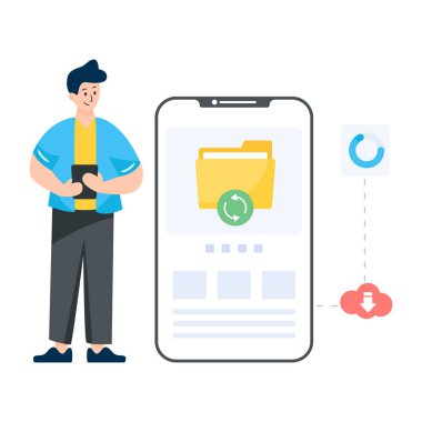 Akıllı telefon ve dizin vektör illüstrasyon tasarımına sahip bir adam