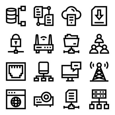 solid icon set of technology computing, business