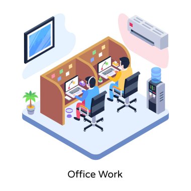 Modern tasarım kavramının ofis izometrik vektör çizimi