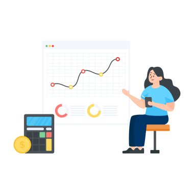 Finansal tabloya ve grafik vektör çizimine sahip iş kadını