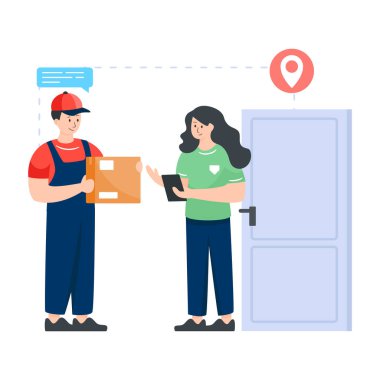 Kutuları olan teslimatçı ve kadın ve kutu vektör çizimi tasarımı