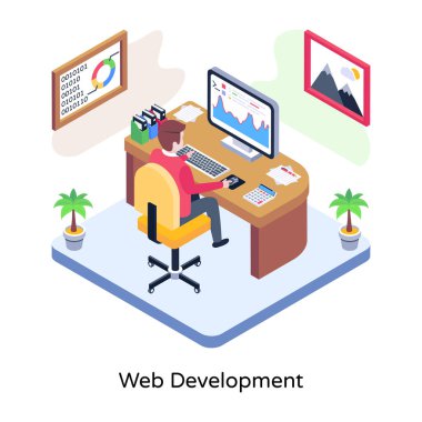 Modern tasarımcı odasının izometrik çizimi