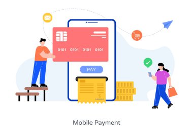 Akıllı telefon ve cep telefonuyla online alışveriş konsepti. vektör illüstrasyonu