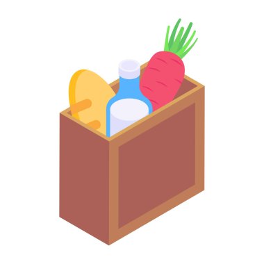 Yiyecek ve sebze vektör illüstrasyonlu market sepeti