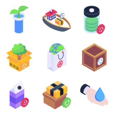 4 ekoloji simgesi, vektör illüstrasyonu