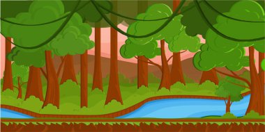 Nehirli yeşil bir orman sahnesinin çizimi