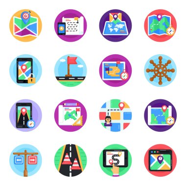 İş yönetimi, cep telefonu ve diğer vektör illüstrasyonlarına sahip modern daire simgeleri