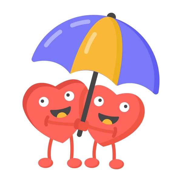 Cute Cartoon Character Umbrella Red Heart Vector Illustration — Stock Vector