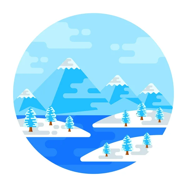 Χειμερινό Τοπίο Χιόνι Και Βουνά — Διανυσματικό Αρχείο