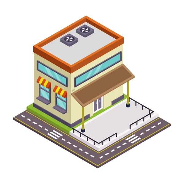 Construção Cidade Isométrica Com Ilustração Vetor Casa Estrada —  Vetores de Stock