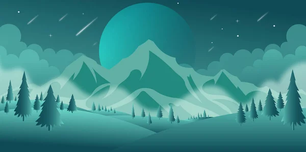 Paisaje Montaña Con Montañas Bosque — Vector de stock