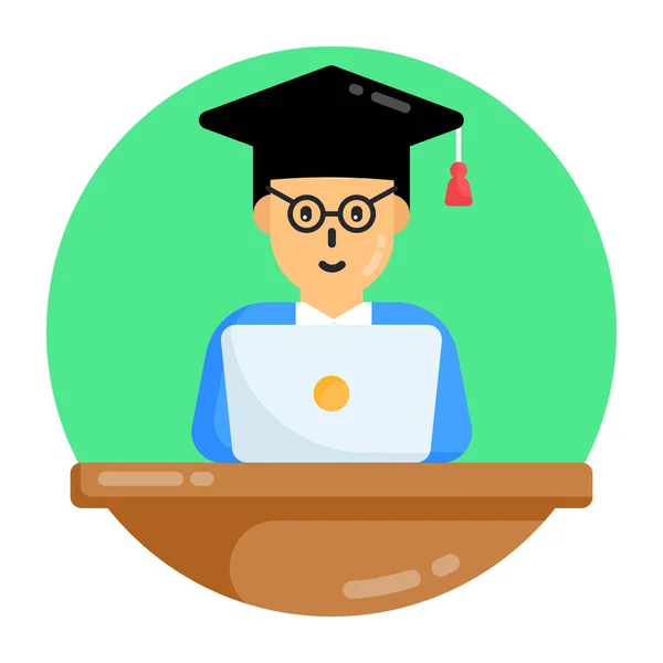 Estudiante Con Portátil Sombrero Graduación Ilustración Vectorial — Archivo Imágenes Vectoriales