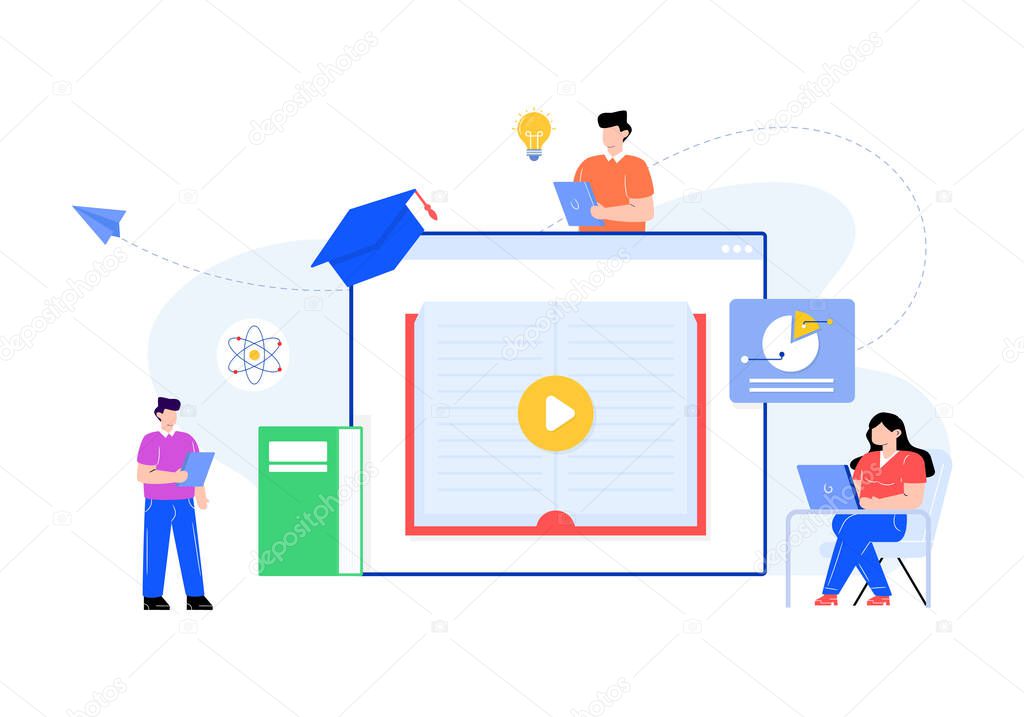 online education concept. vector illustration of people and learning.