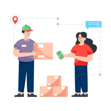 Kutuları olan teslimatçı ve kadın ve kutu vektör çizimi tasarımı