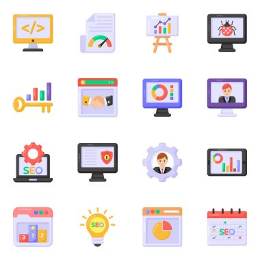 İş ve teknoloji ikonları ayarlandı. vektör illüstrasyonu